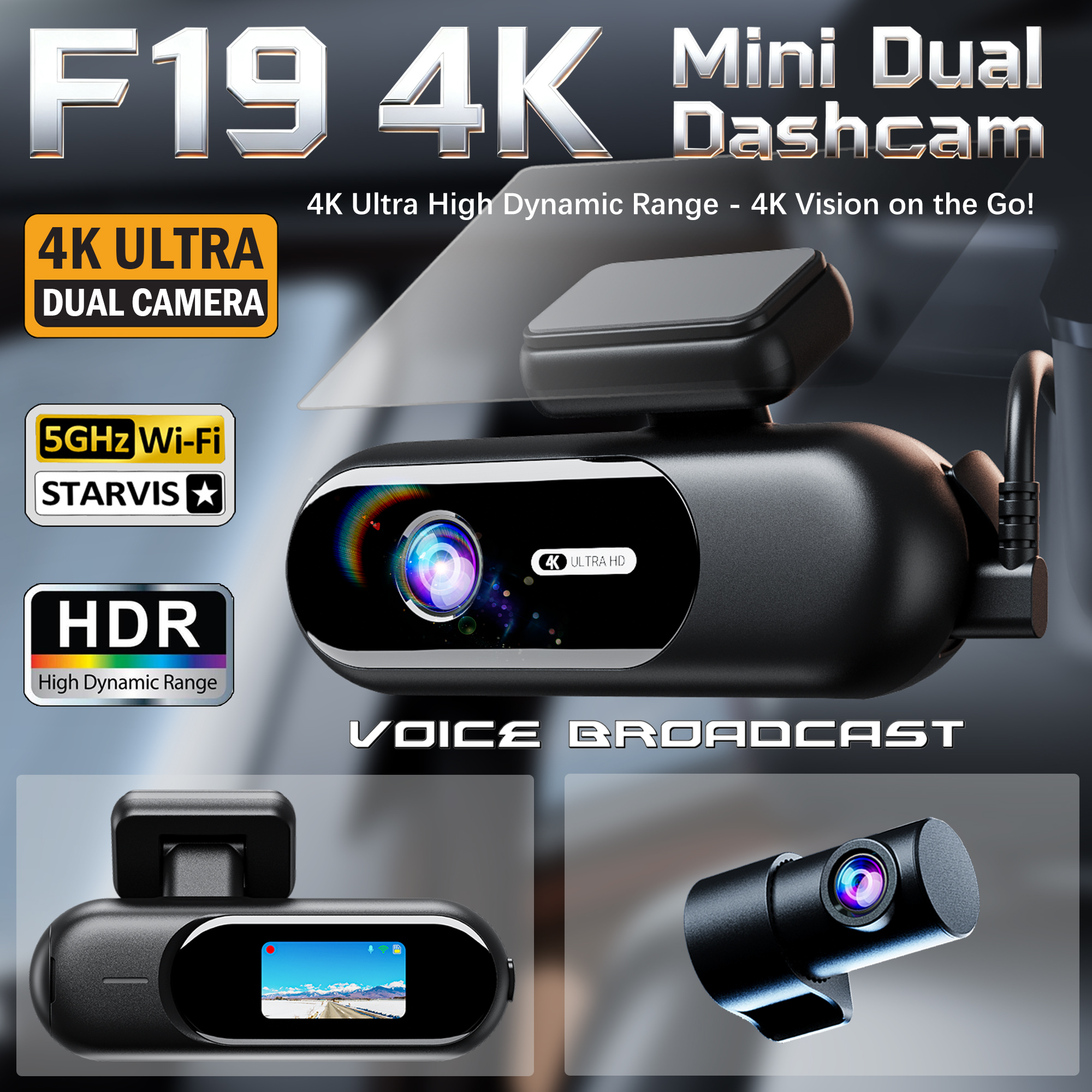 車用ダッシュカム 4K UHD 録画フロントリアカーカメラ HDR ナイトビジョンレコーダー Wi-Fi 内蔵 24H 駐車モード APP モニター
