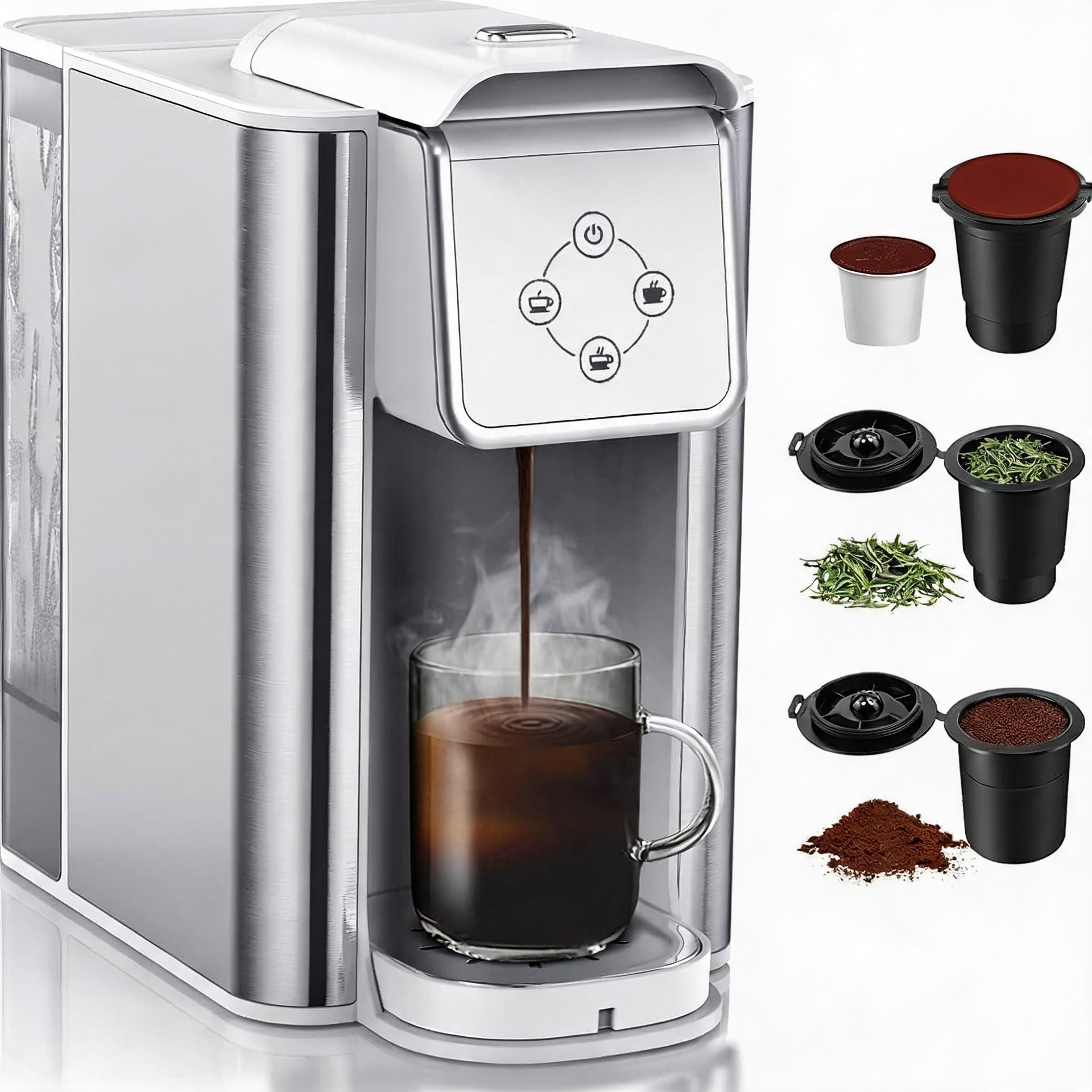 シングルサーブコーヒーマシン、3 in 1 ポッドコーヒーメーカー、K-Pod カプセル用、挽いたコーヒーブリューワー、リーフティーメーカー、6 ～ 10 オンス