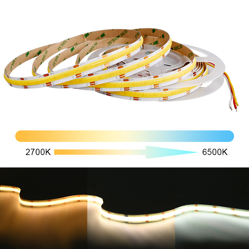 COB CCT LED ストリップライト 608 LEDs/m 高密度柔軟な調光可能な FOB LED テープ 2700K から 6500K 変更可能な照明 DC12V 24V