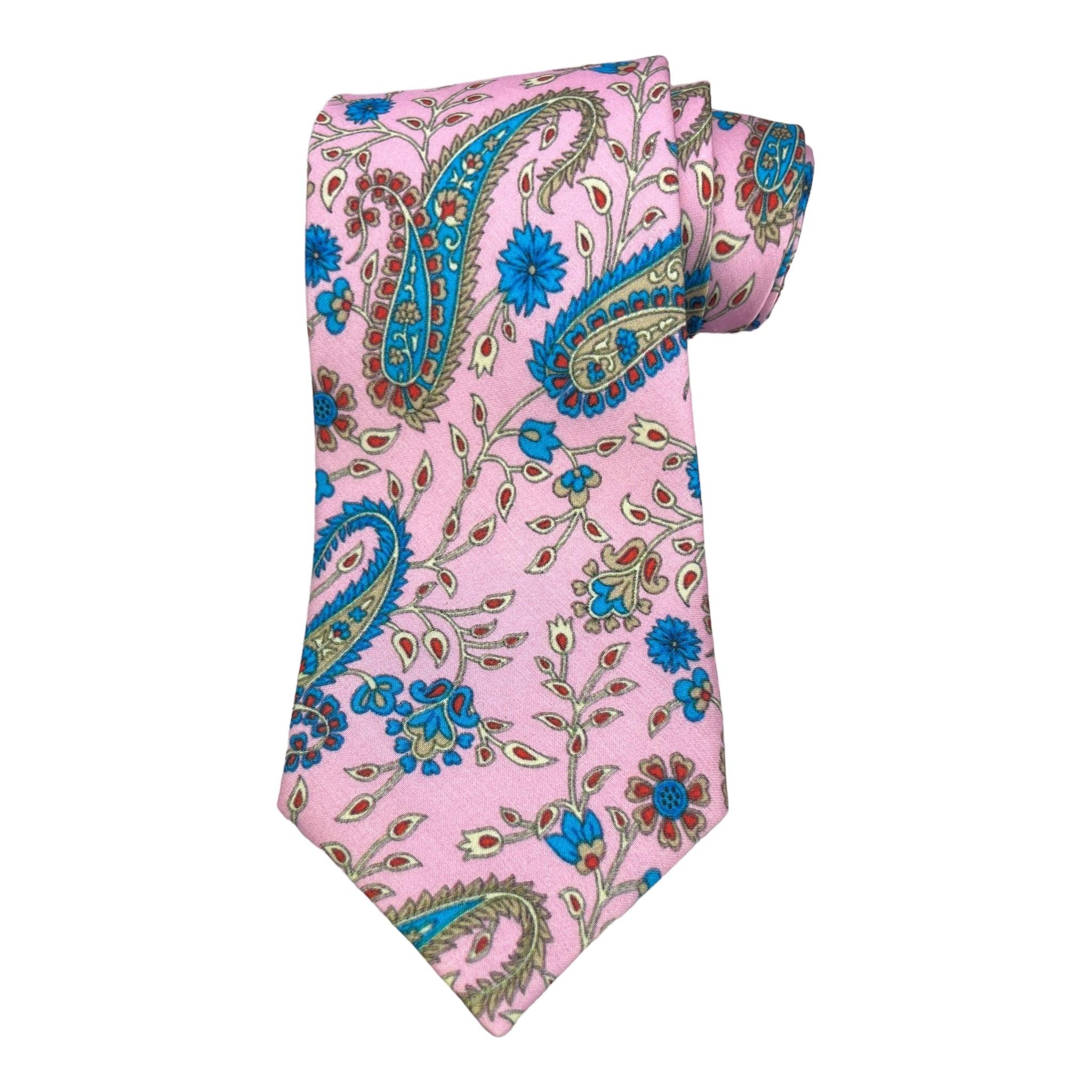 Tie Benon Men's Pink Paisley Printed Silk Tie