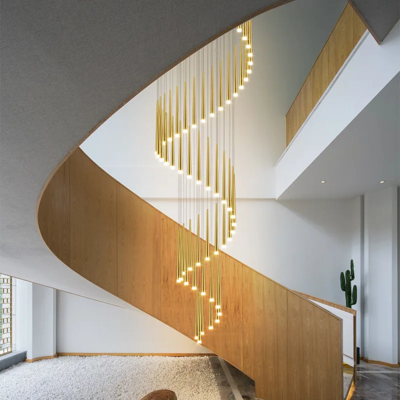 北欧高級二重建物 LED 吊りシャンデリアリビングルームヴィラペンダントランプ円形階段照明装飾器具