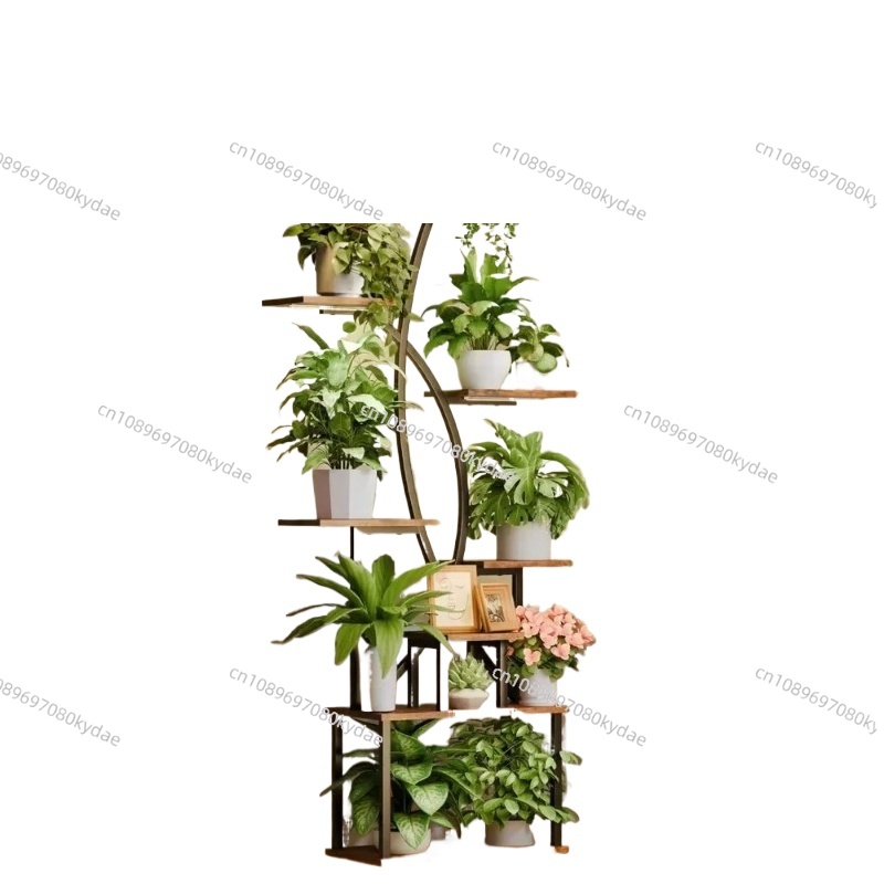 8段背の高い植物スタンド 成長ライト付き 65インチ 複数の屋内植物用の湾曲したフラワーディスプレイラック