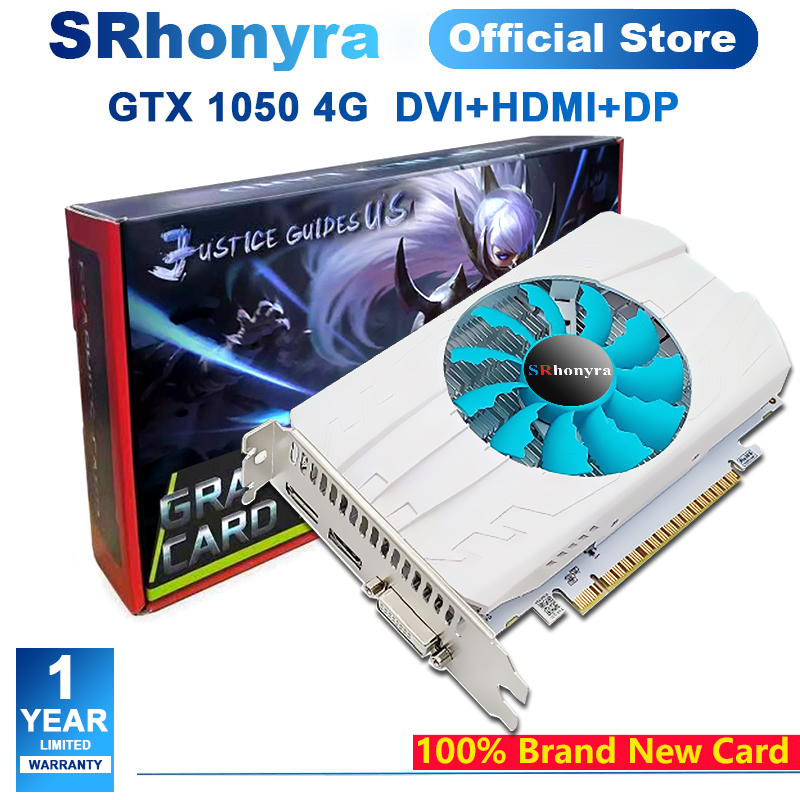 SRhonyra GeForce GTX 1050 4GB グラフィックカード、GDDR5 128ビット 4K対応 HDMI/DP/DVI ゲーミングビデオカード フルハイト デュアルスロット