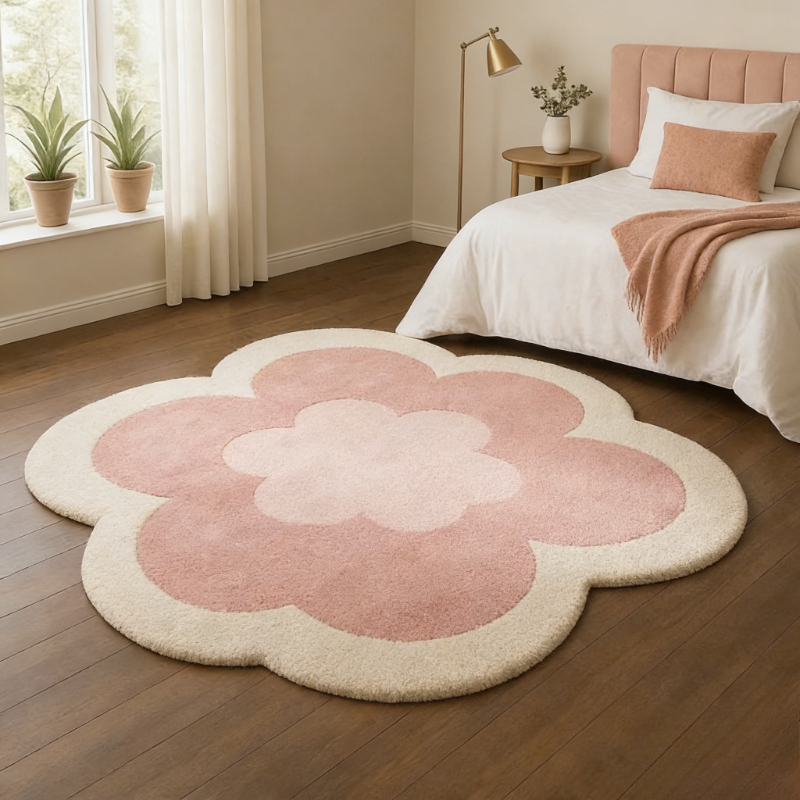 花の形のカーペットリビングルーム用不規則な形状の寝室の装飾ガールカーペット厚いぬいぐるみベッドサイドラグふわふわソフトフロアマット