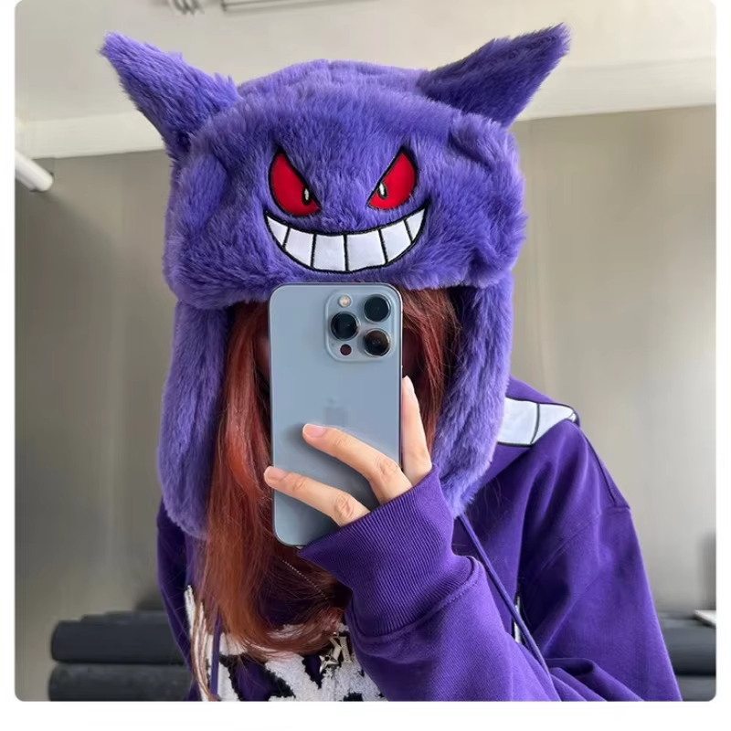 ポケモンゲンガーポケモンスキー防風帽子漫画冬保温アニメコスプレキャップ屋外バイクキャップフェスティバルギフト