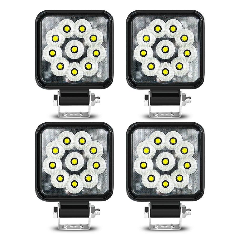4x4 LED スポットライト キット - 24V/12V 互換性のあるオフロード ドライビング ライト、取り付けブラケット付き