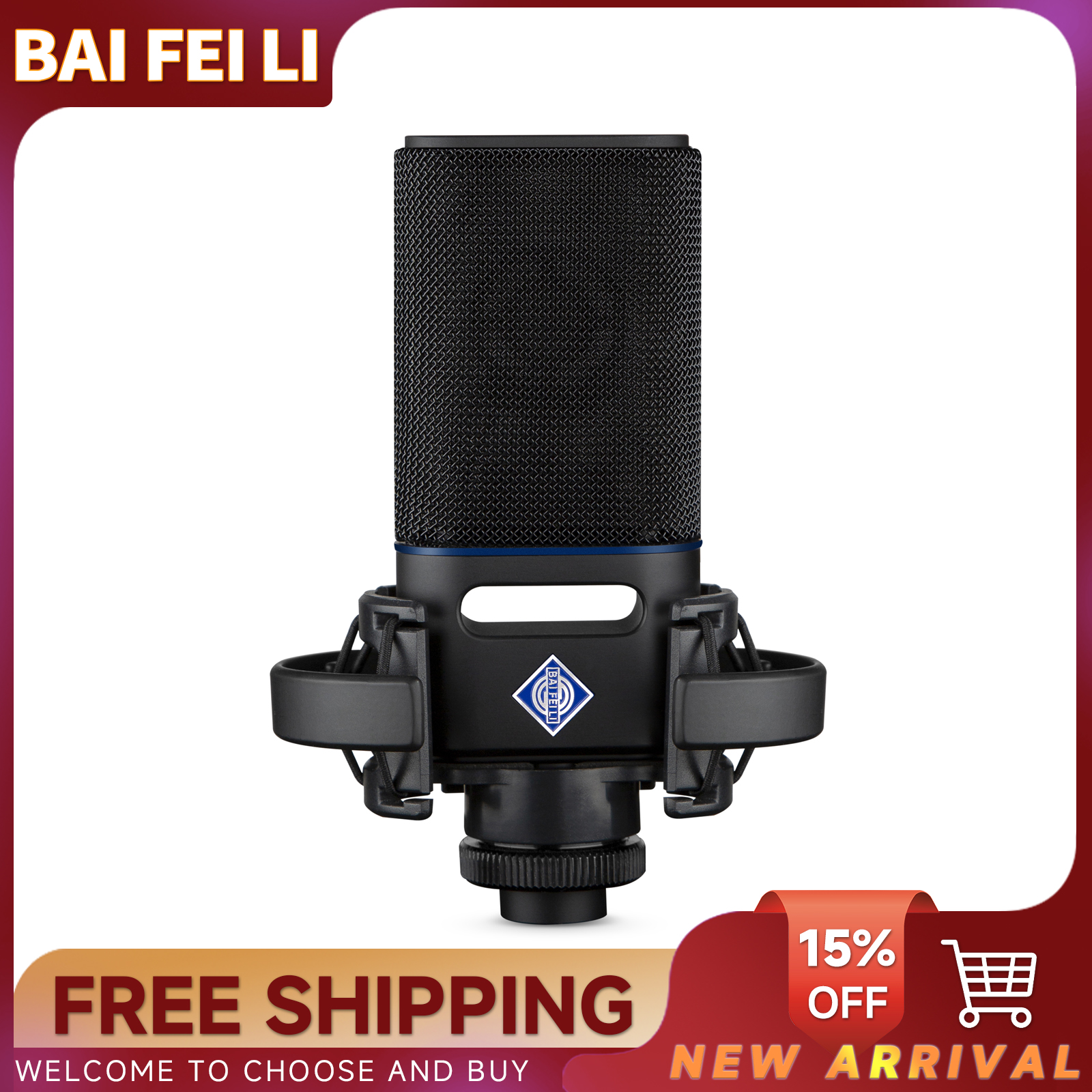 BAIFEILI FD10 Professional Large Diaphragm Condenser Microphone With Shock Mount for Vocal Recording,Podcasting,Streaming