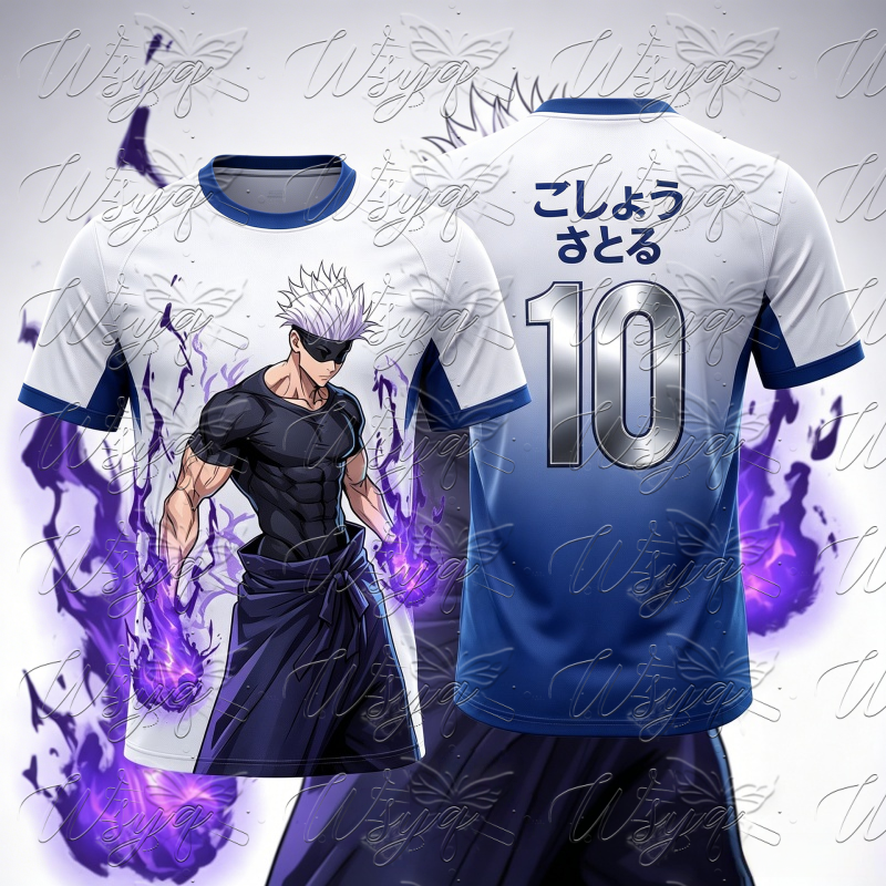 呪術廻戦五条悟 3D プリントサッカージャージ夏速乾半袖 Tシャツ男性女性ユニセックス No.10 スポーツ Tシャツトップ