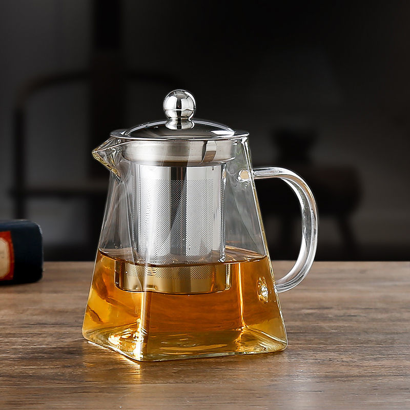 ガラスティーポット高温耐性耐熱茶漏れ内タンク角ポット男性カップ大容量お茶を作る