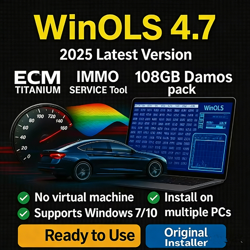 Winols 4.7 ECM チタン 26100 ECU プログラミングツールソフトウェア 93 ギガバイト Damos ファイル Immo サービスツール V1.2 学習ビデオ GUID