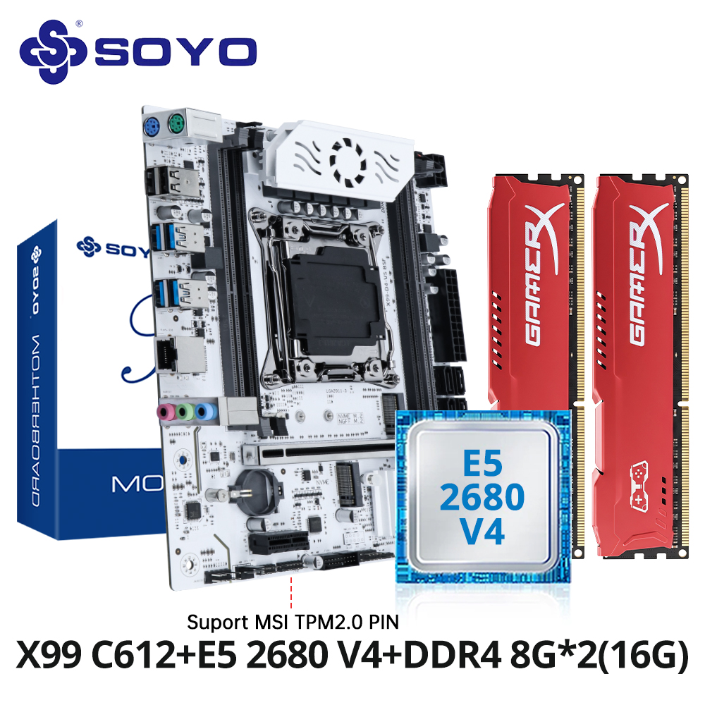 SOYO X99 ゲーミングマザーボードセット C612 チップセット TPM2.0 ピン E5 2680 V4 CPU 付き