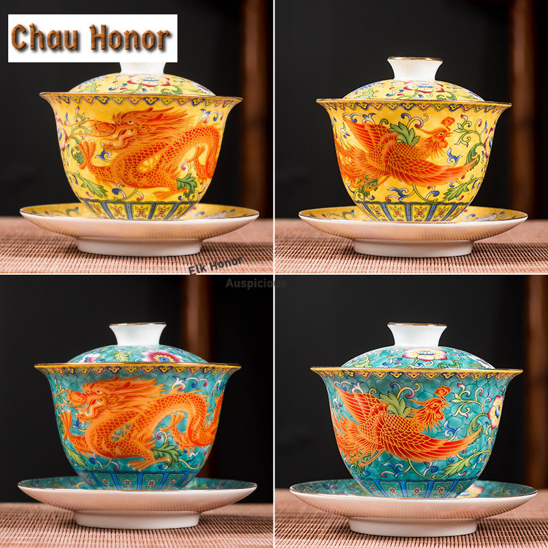 200 ミリリットル中国セラミック Gaiwan ティーカップ手作りエナメル茶 Tureen ブティック茶ボウル磁器茶器アクセサリー箸置きギフト