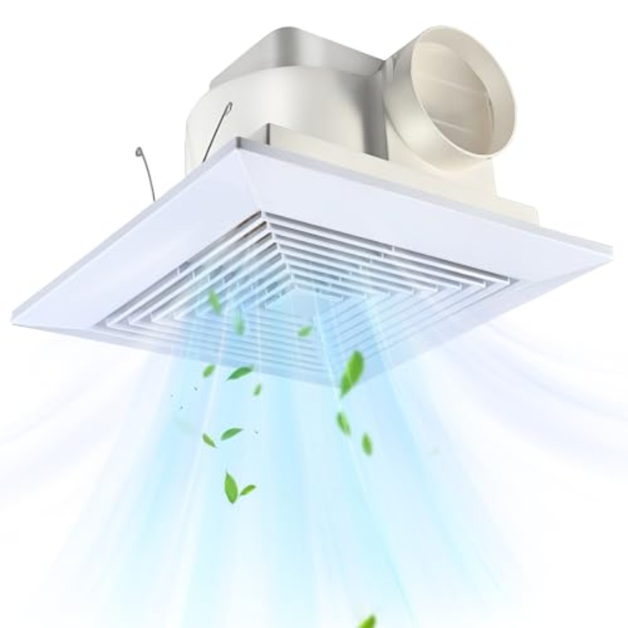 110 CFM 浴室ファン 排気ファン 天井マウント 30W 110V 1.0 Sones スクエア 静音換気 4インチダクト 8.8インチ x 8.8インチ 取り付け穴