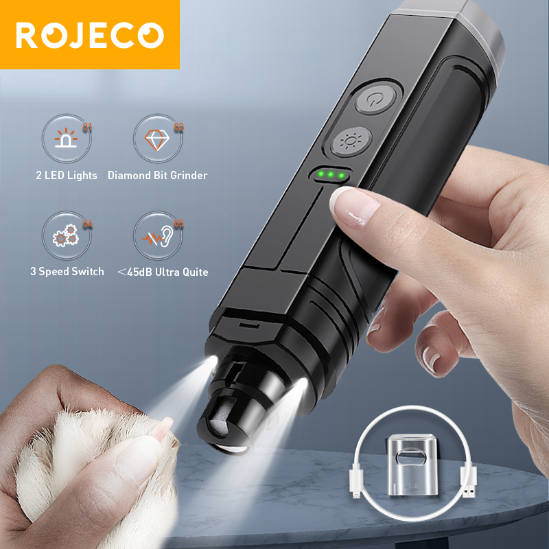 ROJECO P3 電気ペットの爪グラインダープロの犬の爪切り 2 LED ライト充電式猫の爪爪グルーミングアクセサリー