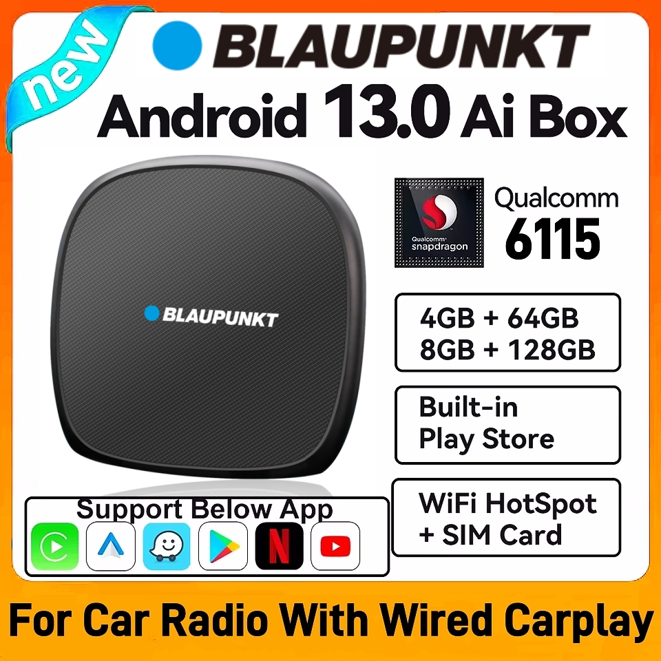 アンドロイド 13 アンドロイド自動ワイヤレス CarPlay AI TV ボックス QCM6115 8 コア分割画面 64 グラム 128 グラム Netflix Play ストア