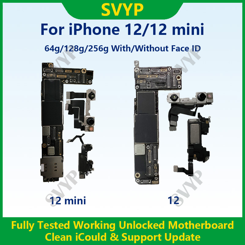 iPhone 12 64g/128g/256g 用の完全にテストされた本物のマザーボード、Face ID 付きロック解除済みメインボード、クリーニング済み、iCloud サポート アップデート