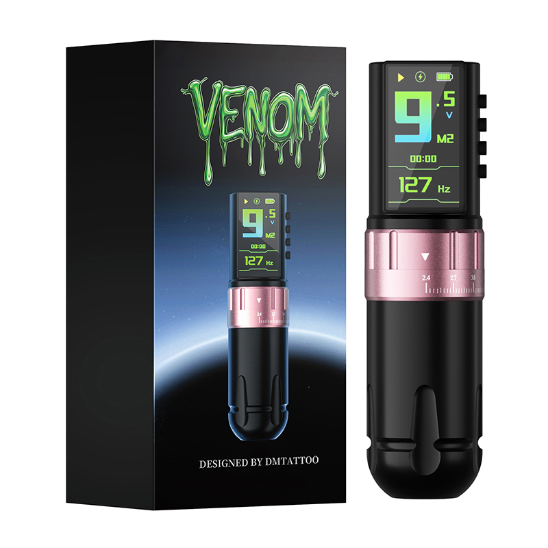DM Venom ワイヤレス調整可能なストロークタトゥーマシン調整可能なストローク 2.4-4.2 ミリメートル 2300mAh 強力なカラースクリーンバッテリー