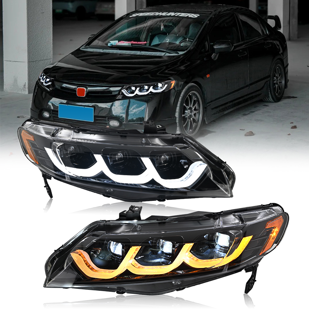ペア DRL ランニングライトプロジェクターレンズ LED ヘッドライトアセンブリホンダシビック 2006 2007 2008 2009 2010 2011 ヘッドランプ