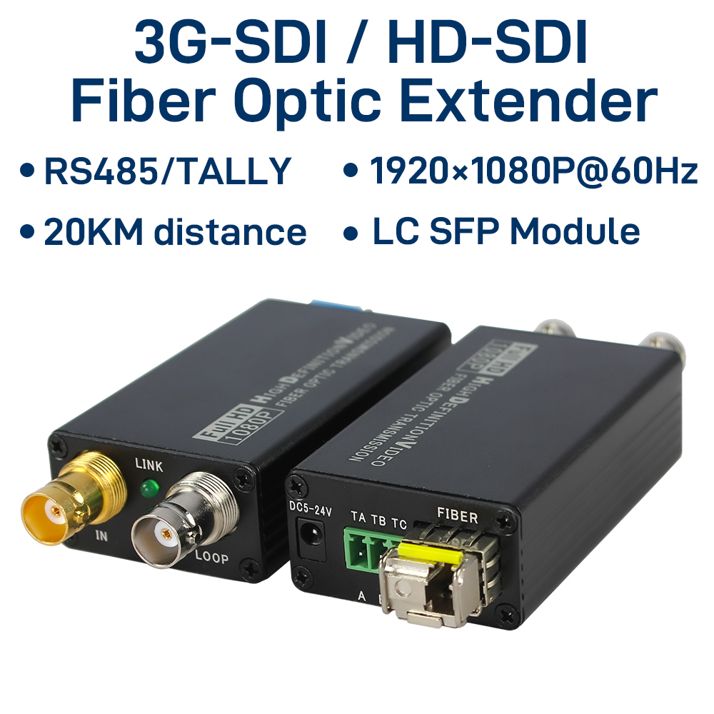 RS485/TALLY 1080p@60Hz SDI エクステンダー キット、LC シングルモード ファイバー 20KM を備えた光ファイバー コンバーターによる 3G/HD-SDI