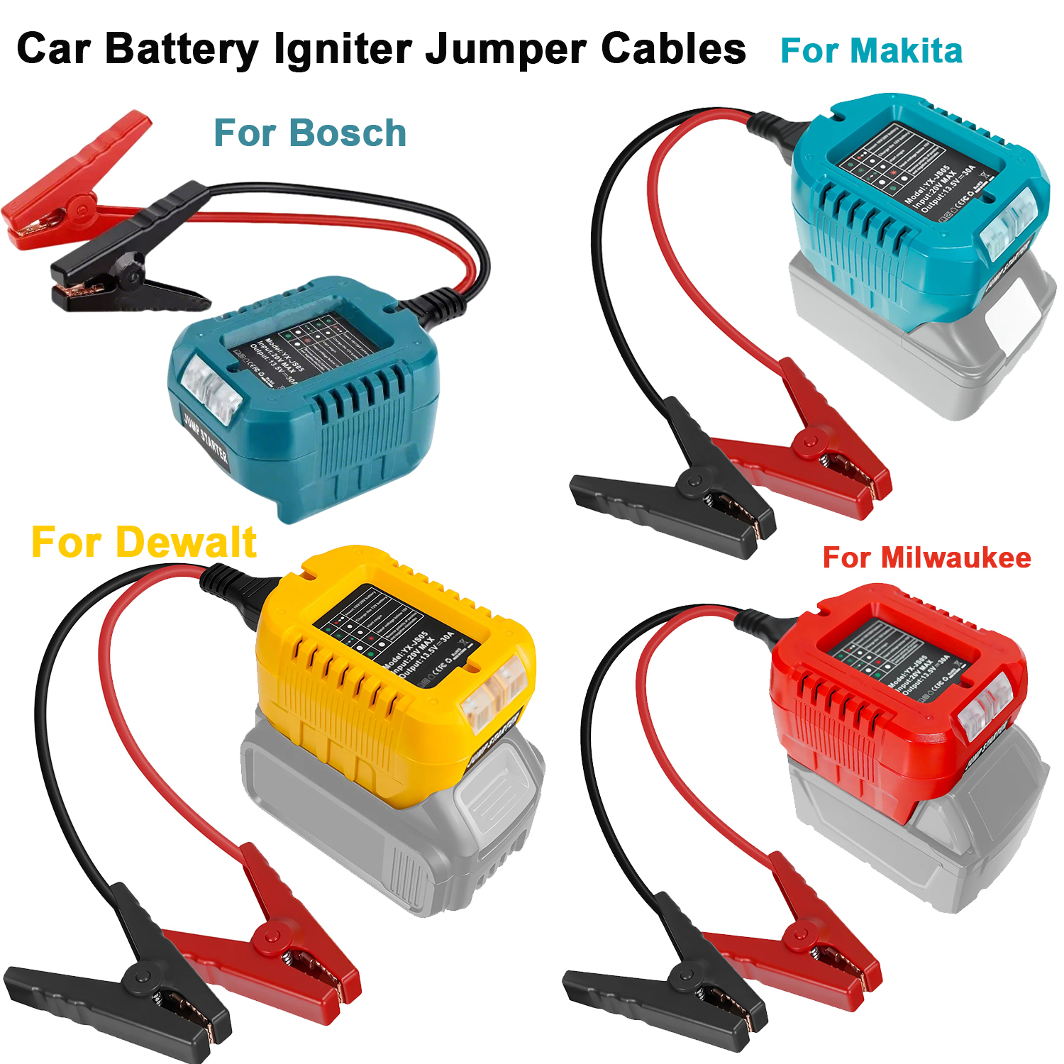車用ジャンプスターターアダプター マキタ/ミルウォーキー/デウォルト/ボッシュ 18V/20V、高耐久自動車ブースターケーブル用
