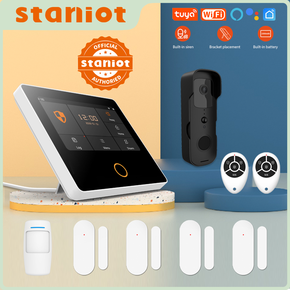 Staniot WiFi Tuya スマートホーム盗難警報キット ワイヤレスセキュリティ保護システム 4.3 インチ IPS タッチスクリーン内蔵 10 言語
