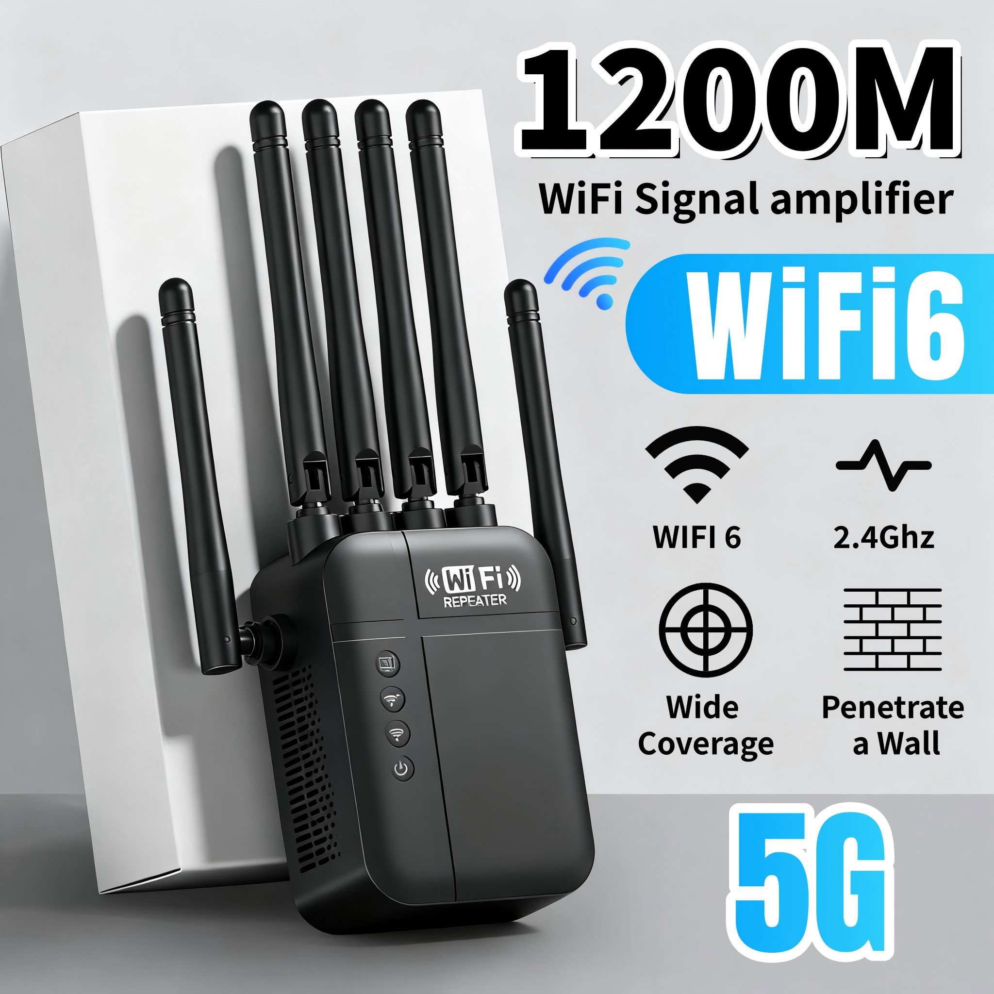 デュアルバンド 2.4Ghz 5Ghz 1200Mbps WiFi エクステンダー信号ブースター壁貫通 9,000 平方フィートのカバレッジ複数のデバイスをサポート