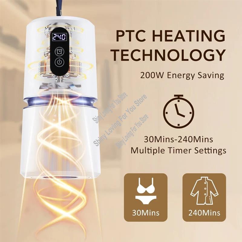 HIM-Portable Mini Travel Heating Dryer Machine Household Baby Clothes Drying PTC Heater With Power Off Protection Eu Plug