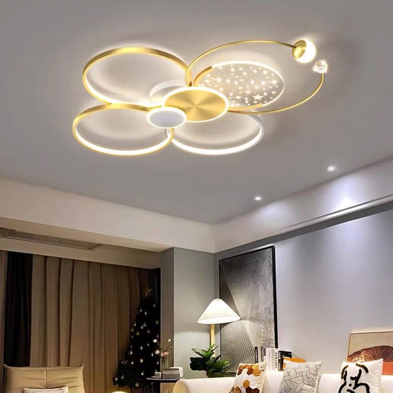 Round Living Room Led Chandeliers Luxury Bedroom Full of Stars Gold Chandelier Simple Modern Atmosphere Flush Mount Ceiling Lamp