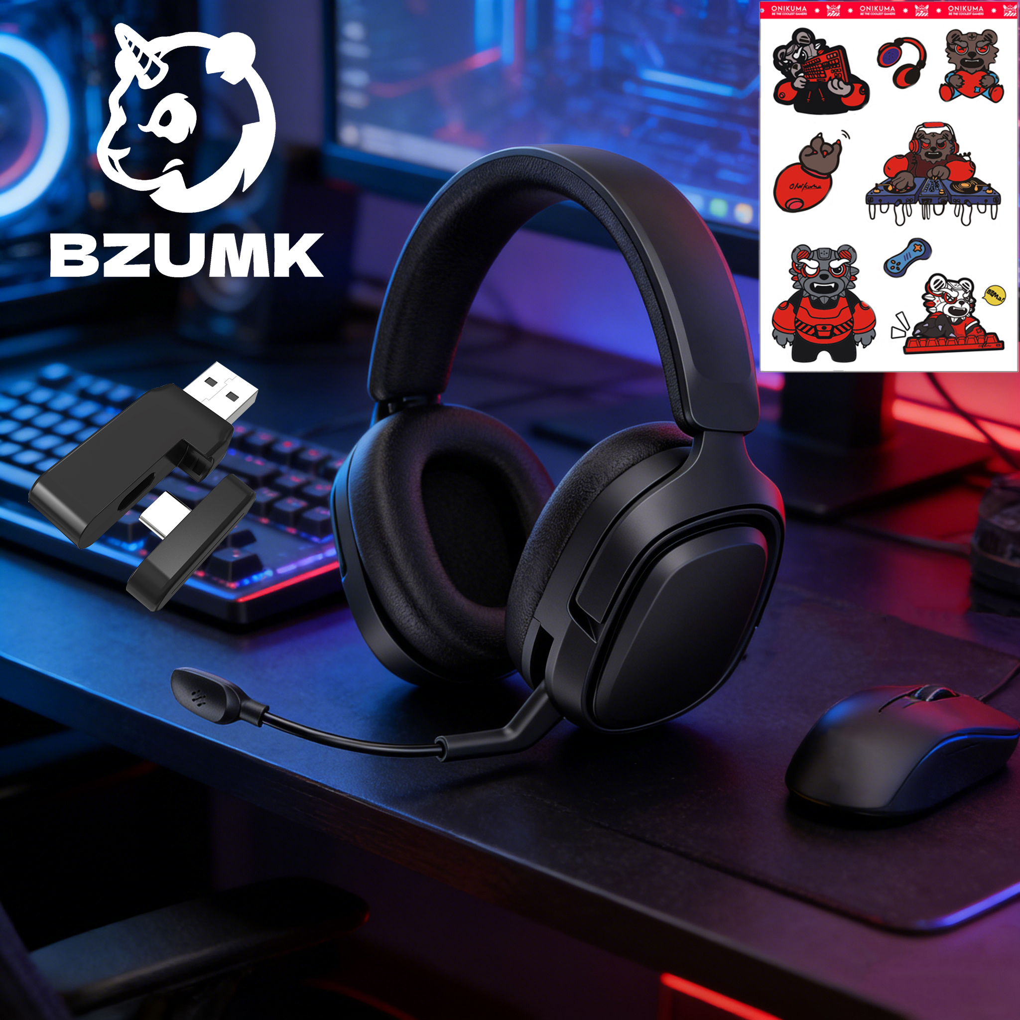 BZUMK GT808 ヘッドセットスタイル 3モードヘッドホン 調節可能 快適なパッド付きオーバーヘッドゲーミングヘッドセット マイク付き
