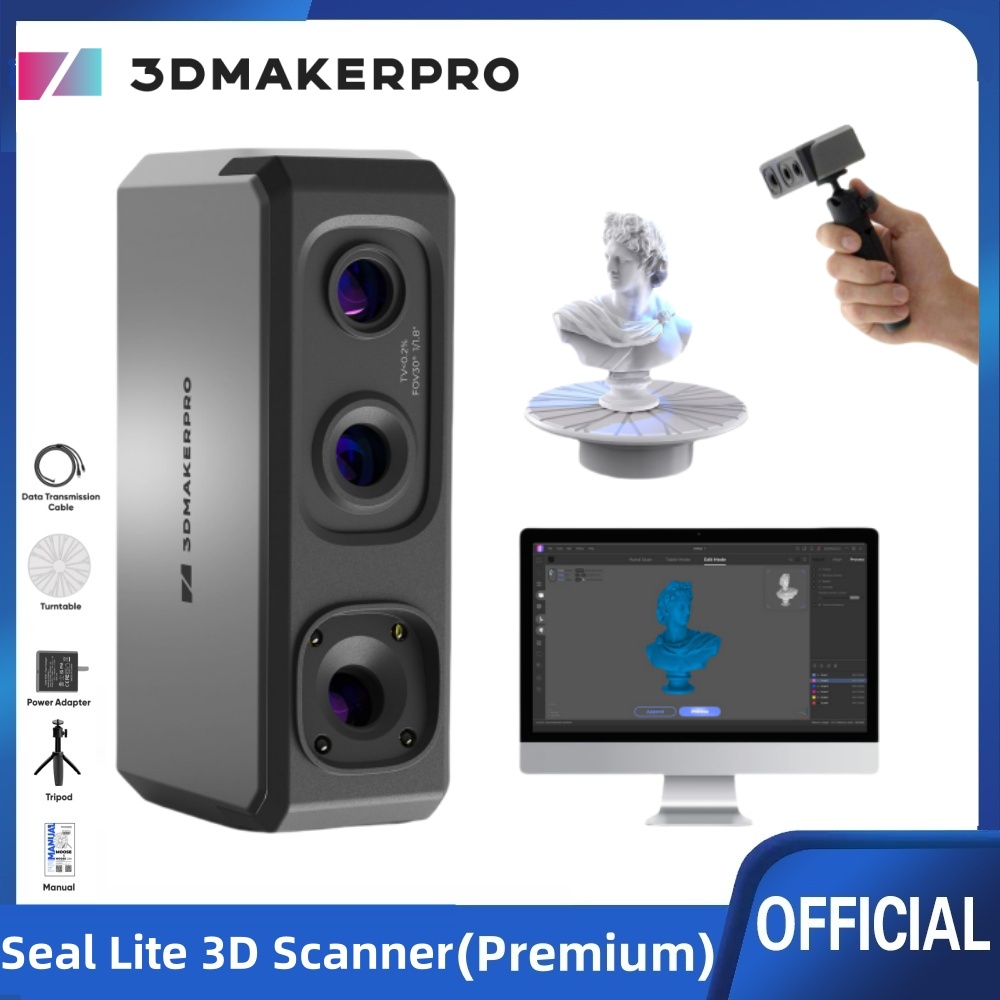 Seal Lite 3D プリンター用ハンドヘルド 3D スキャナー、0.02mm 高詳細精度、10FPS スキャン超高速 - プレミアムキット