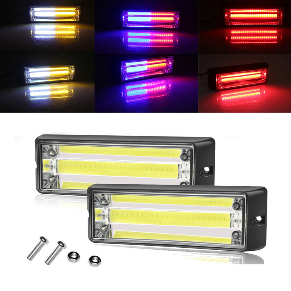 2 個 COB LED 警告灯緊急フロントグリル点滅ストロボアンバー 12v 24v 車のトレーラーピックアップストロボライトバー