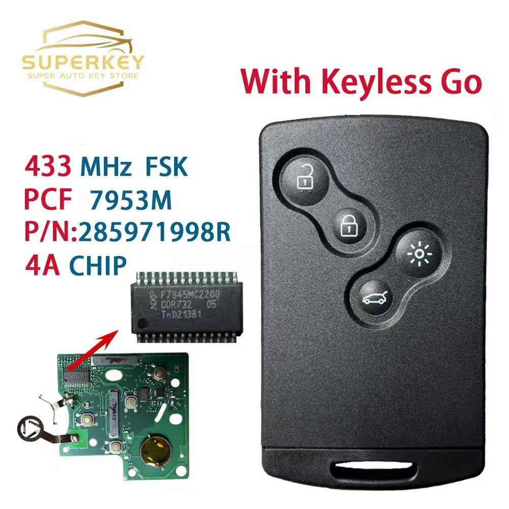 SUPERKEY 285971998R 433MHZ 4A チップキーレススマートキールノークリオ IV キャプチャ 2009 2010 2011 2012 2013 2014 2015 2017
