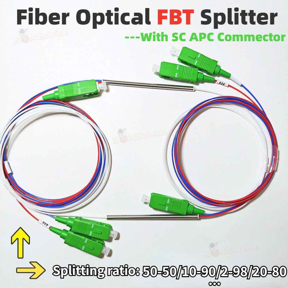10 ピース/ロット SC/APC 光ファイバ FBT スプリッタとコネクタ 1x2 0.9 ミリメートル SC APC アンバランスカプラシングルモードオプションの比率スプリッタ