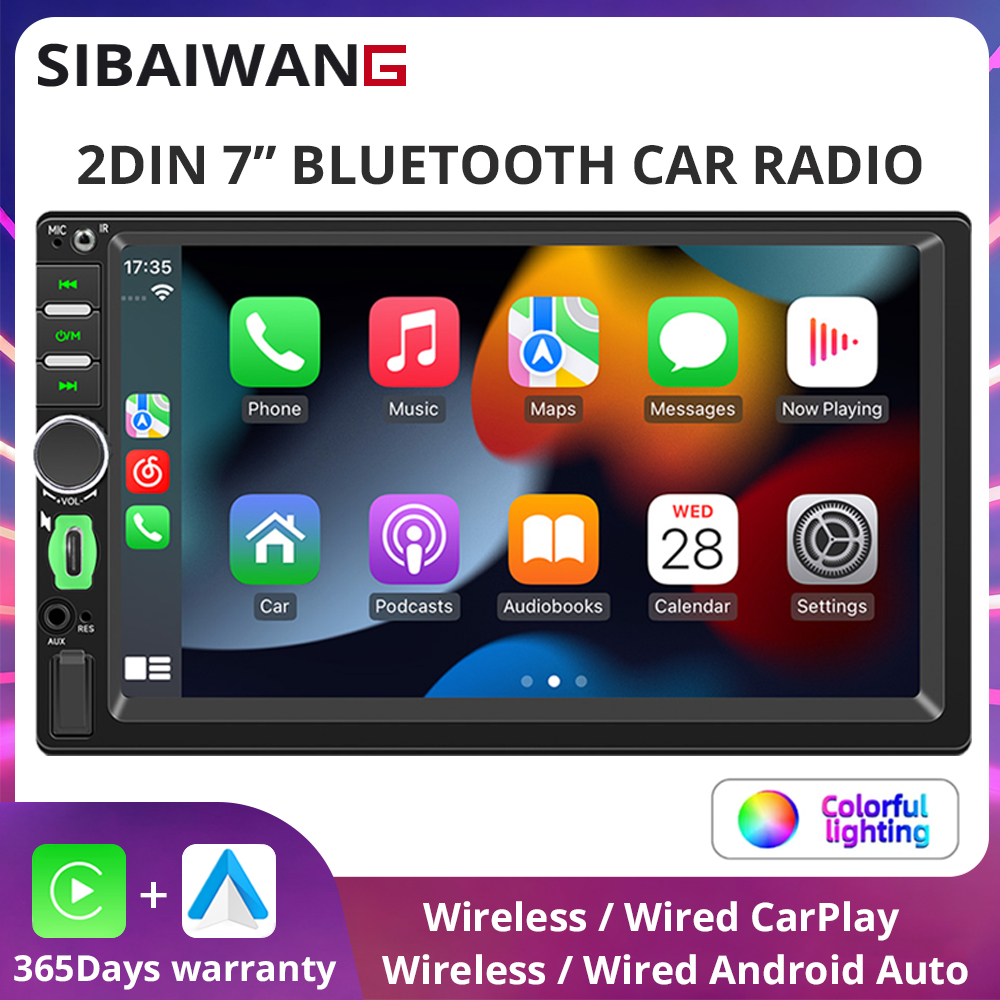 2Din Carplay 7 インチ Bluetooth カーラジオ ワイヤレス Android 自動 MP5 プレーヤー Type-C 充電 FM AUX ステレオオーディオ ユニバーサル MirrorLink
