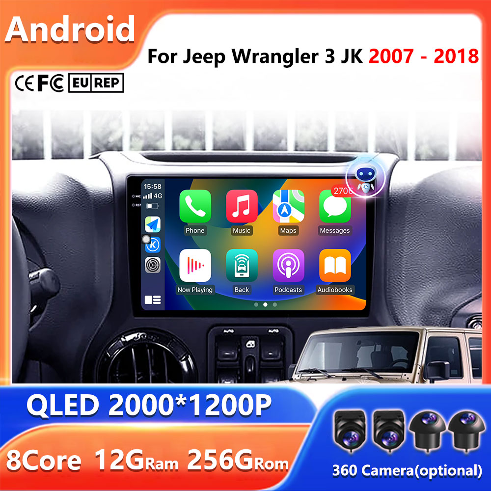 Android 16 Car Radio For Jeep Wrangler 3 JK 2007 - 2018 Stereo Multimedia Video Player GPS Navigation DSP Wireless Carplay