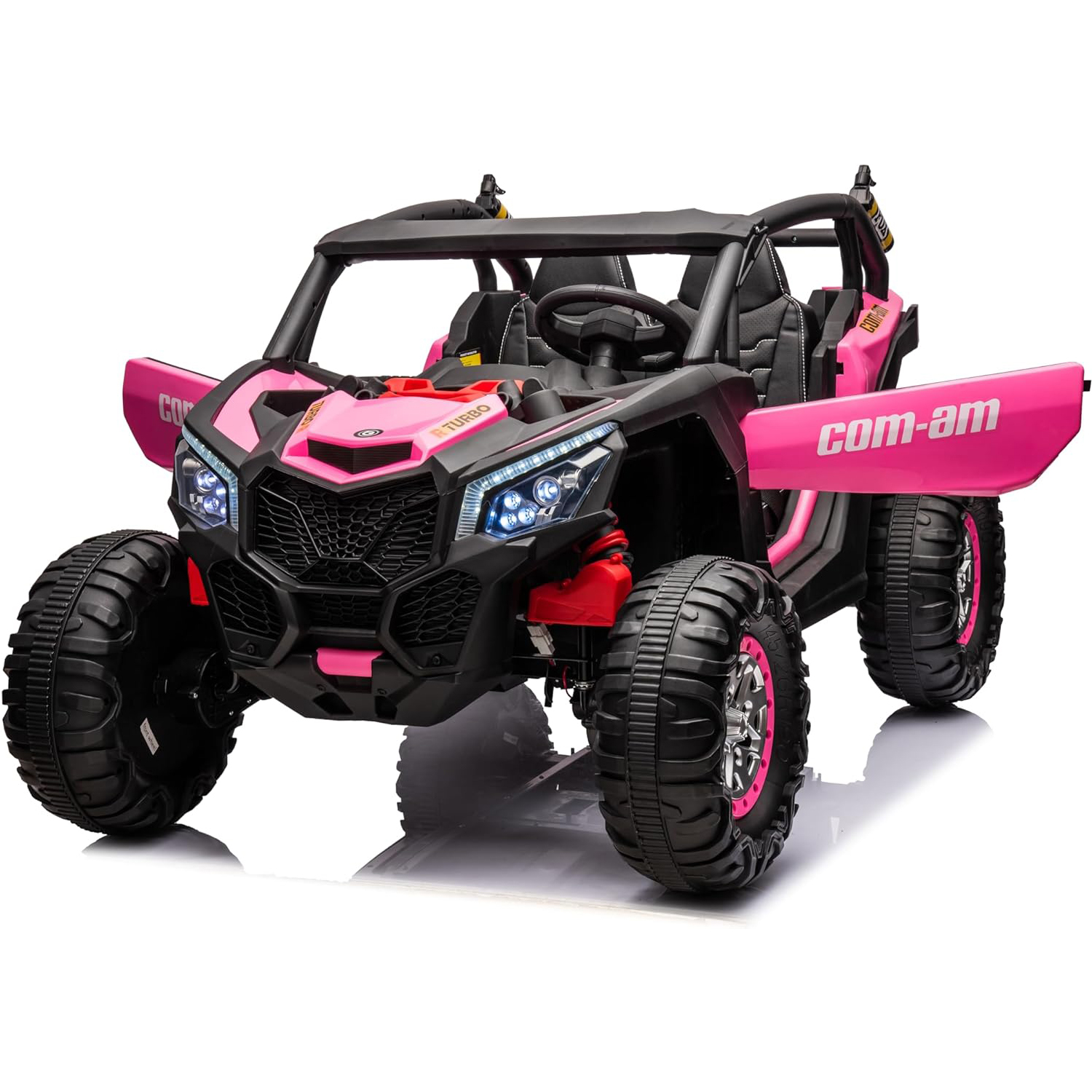 24V 2人乗りUTV 4WD 乗用玩具 リモコン付き 強力な電気自動車 4つのショックアブソーバー、レザーシート 音楽と光