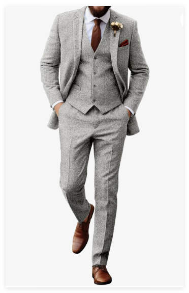ツイードスーツ男性スリムフィットタキシードマンスーツセット Trajes De Hombre Anzug Herren カスタムメイド男性スーツ