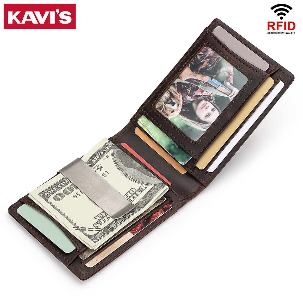 KAVIS マネークリップ財布男性用 RFID スリムクレジットカードホルダースロットとエアタグホルダー二つ折りミニマリスト男性フロントポケット