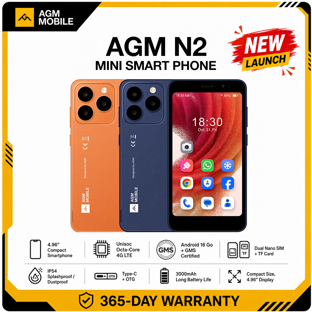 AGM N2 ミニスマートフォンコンパクトサイズ 4.96 'ディスプレイ 3GB 32GB 3000mAh 取り外し可能なバッテリー Android 16 GO システム軽量電話