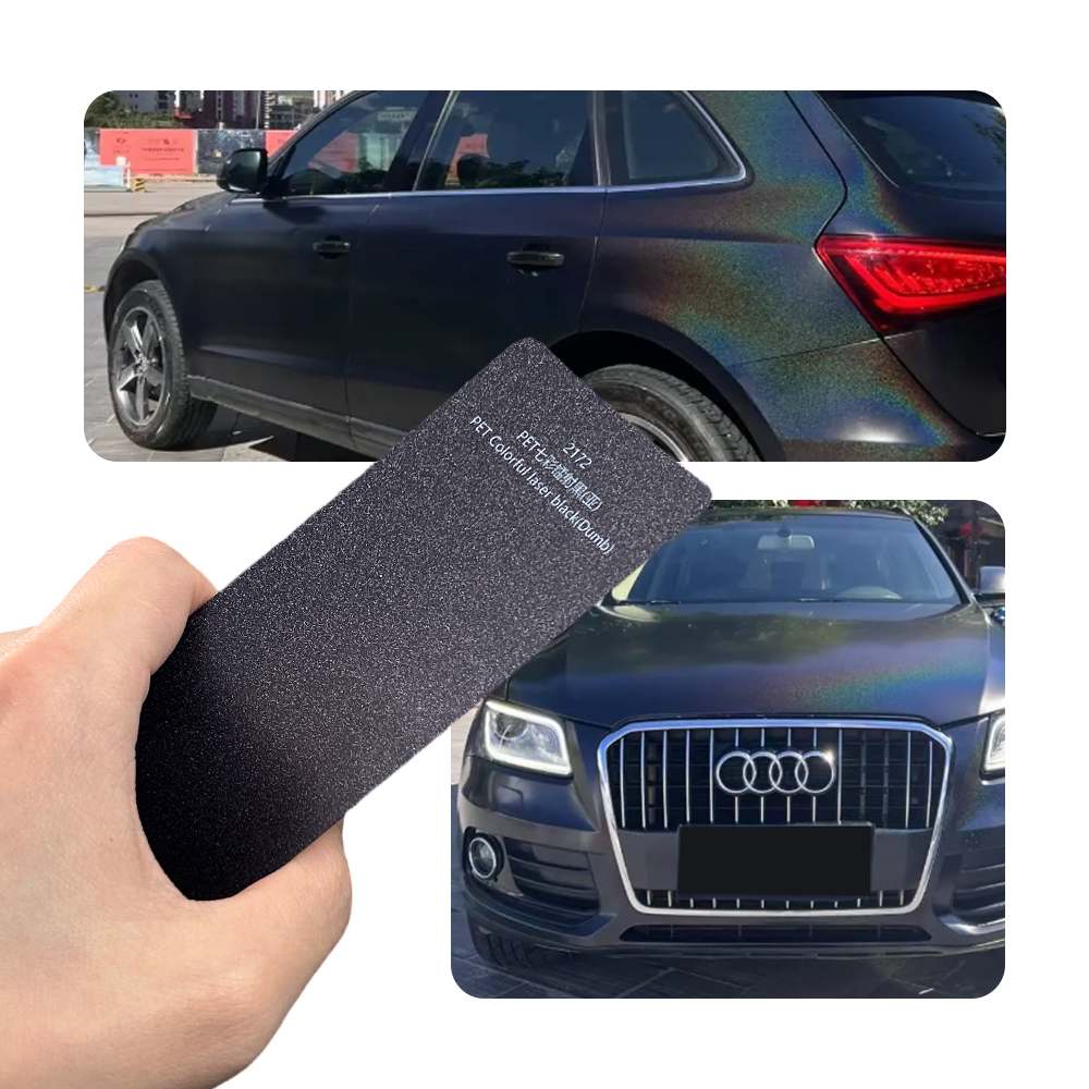 マットカラフルなレーザーブラックフルカーラップビニール PVC PET 車体ステッカー変色フィルムロールペイント保護 1.52X18M