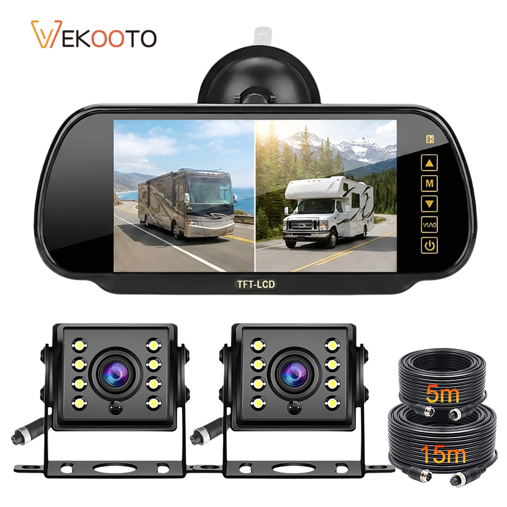7 インチ 2 チャンネル AHD 車 DVR モニター分割画面リアルタイム録画リアビューカメラナイトビジョン防水トラック RV バス用
