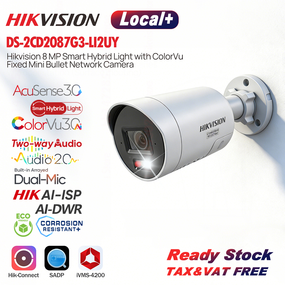 HIKVISION LOCAL+ DS-2CD2087G3-LI2UY 4K 8MP Smart Hybrid Light ColorVu3.0 Acusense3.0 Audio Anti-Corrosion IP67 POE IP Camera