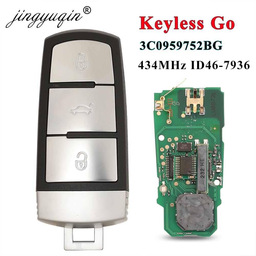 Jingyuqin KeylessGo 3C0 959 752 BG スマートリモート車キーフォブ 433MHz ID46-7936 VW フォルクスワーゲンパサート CC 2005-2014 3C0959752BG