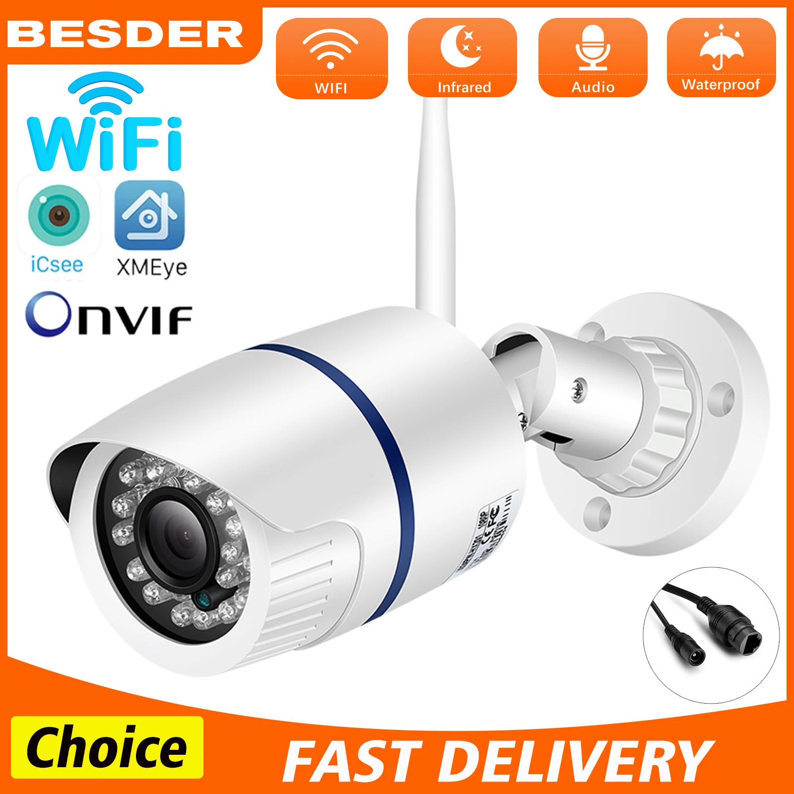 Bullet WIFI IP カメラ屋外防水 H.265 セキュリティビデオ監視 CCTV カメラ人の動き検出 XMEye/ICSEE アプリ