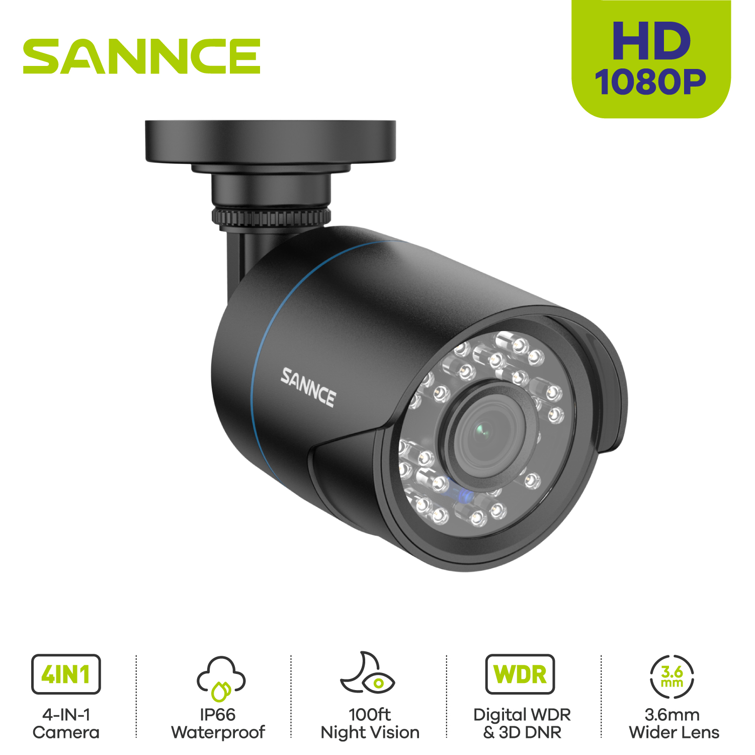 SANNCE 1x 2x 1080P 屋外弾丸ホーム CCTV セキュリティカメラ 100 フィート IR ナイトビジョン耐候性カメラ 2MP CCTV 監視