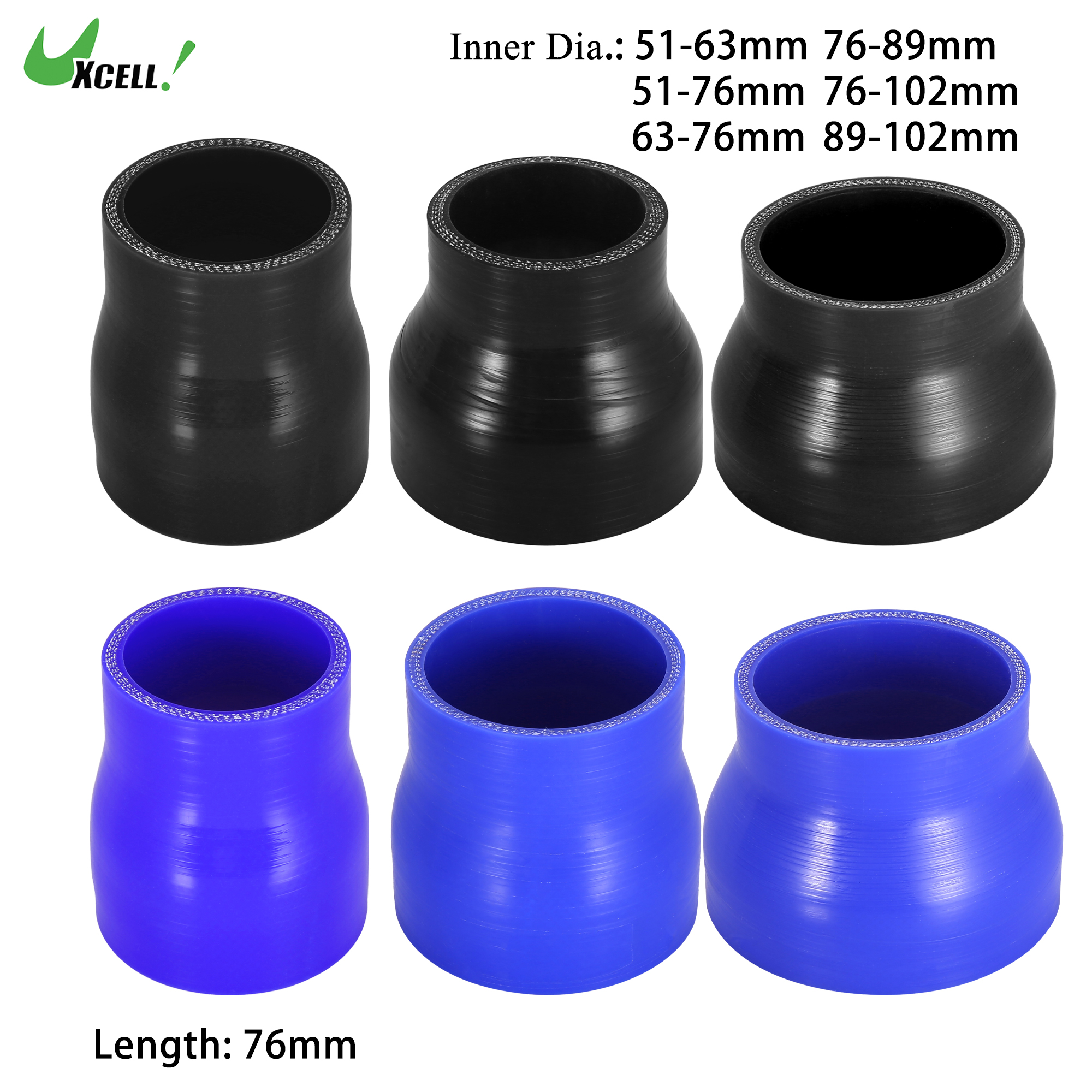 UXCELL 51-63 ミリメートル 51-76 ミリメートル 63-76 ミリメートル 76-89 ミリメートル ID ストレートシリコン減速ホースシリコンホースカプラーインタークーラーチューブ 76 ミリメートル長さ
