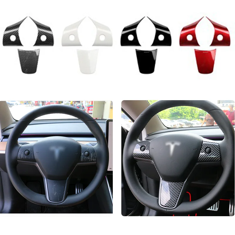 テスラステアリングホイールモデル 3 モデル Y トリム ABS カーボンファイバーマットテスラ 2022/2023 インテリア修正された Accessorie Worldmu