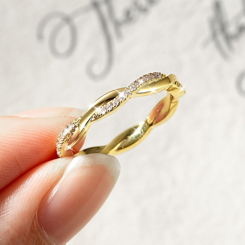IOGOU 14K ゴールド充填モアッサナイト フルエタニティリング ファッション ツイストシャンク スタッカブルフィンガーバンド Womem GRA 認定ジュエリー用