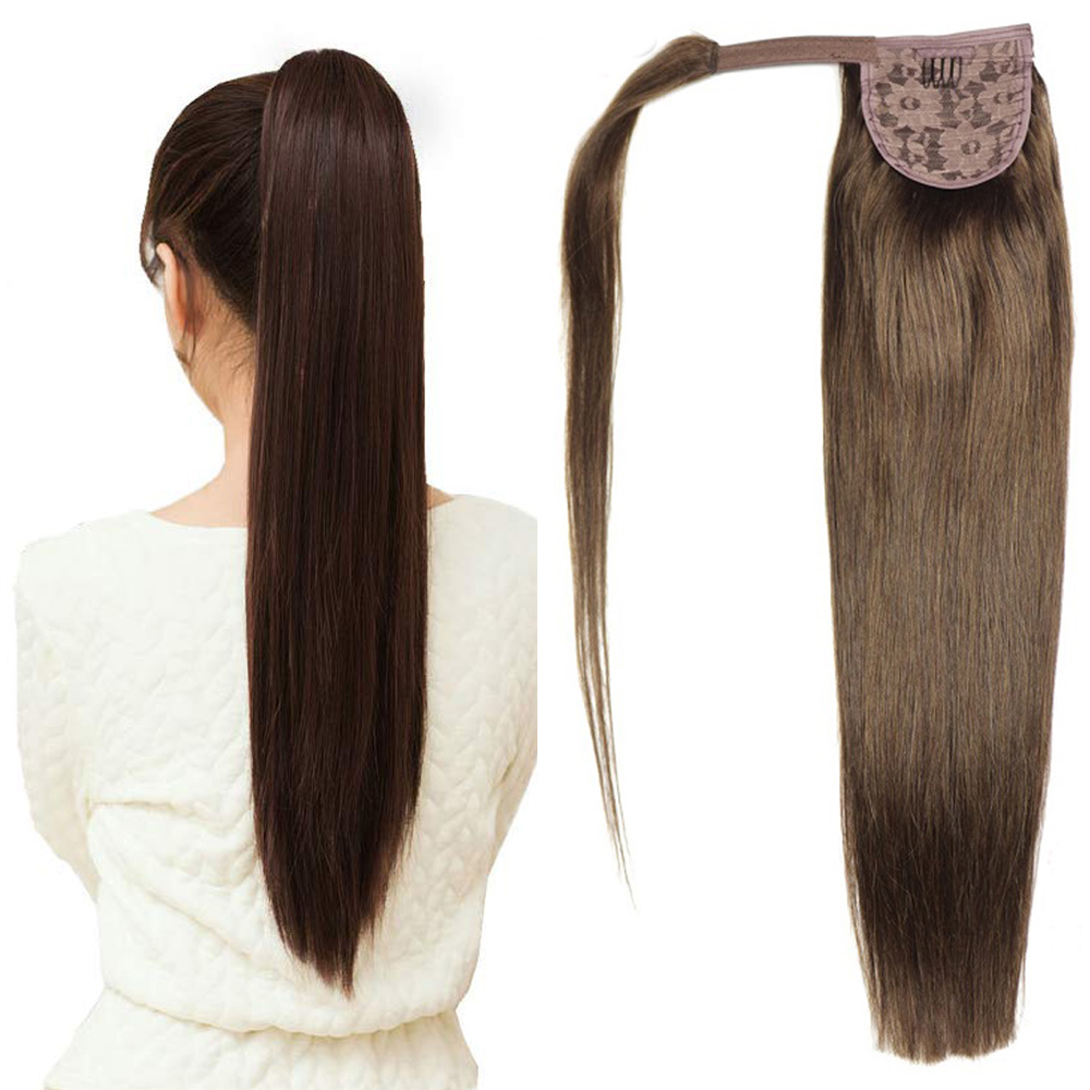 ZZHAIR 100% ブラジル人レミーヘアエクステンション 16 "-26" 100 グラムマジックラップアラウンドポニーテールクリップホーステール Stragiht
