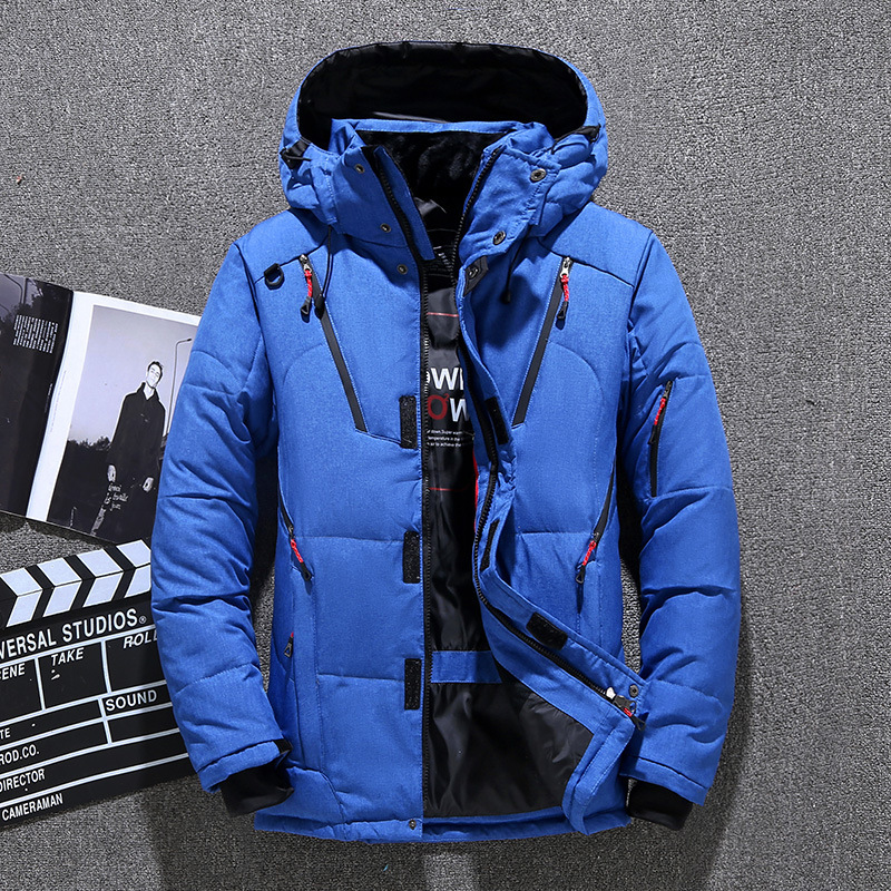 メンズホワイトダックダウンジャケット暖かいフード付き厚いフグジャケットコート男性カジュアル高品質オーバーコート熱冬パーカー男性